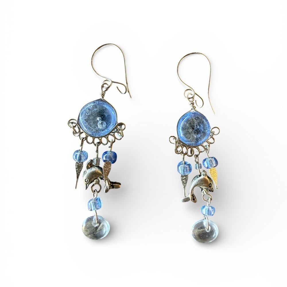 Sterling silver Dolphin Dangle Earrings​​​ - Picture 7 of 8